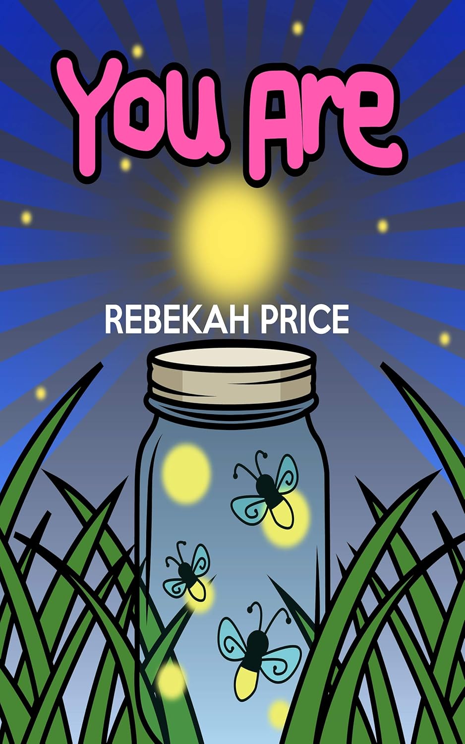 book cover with fireflies in jar in grass